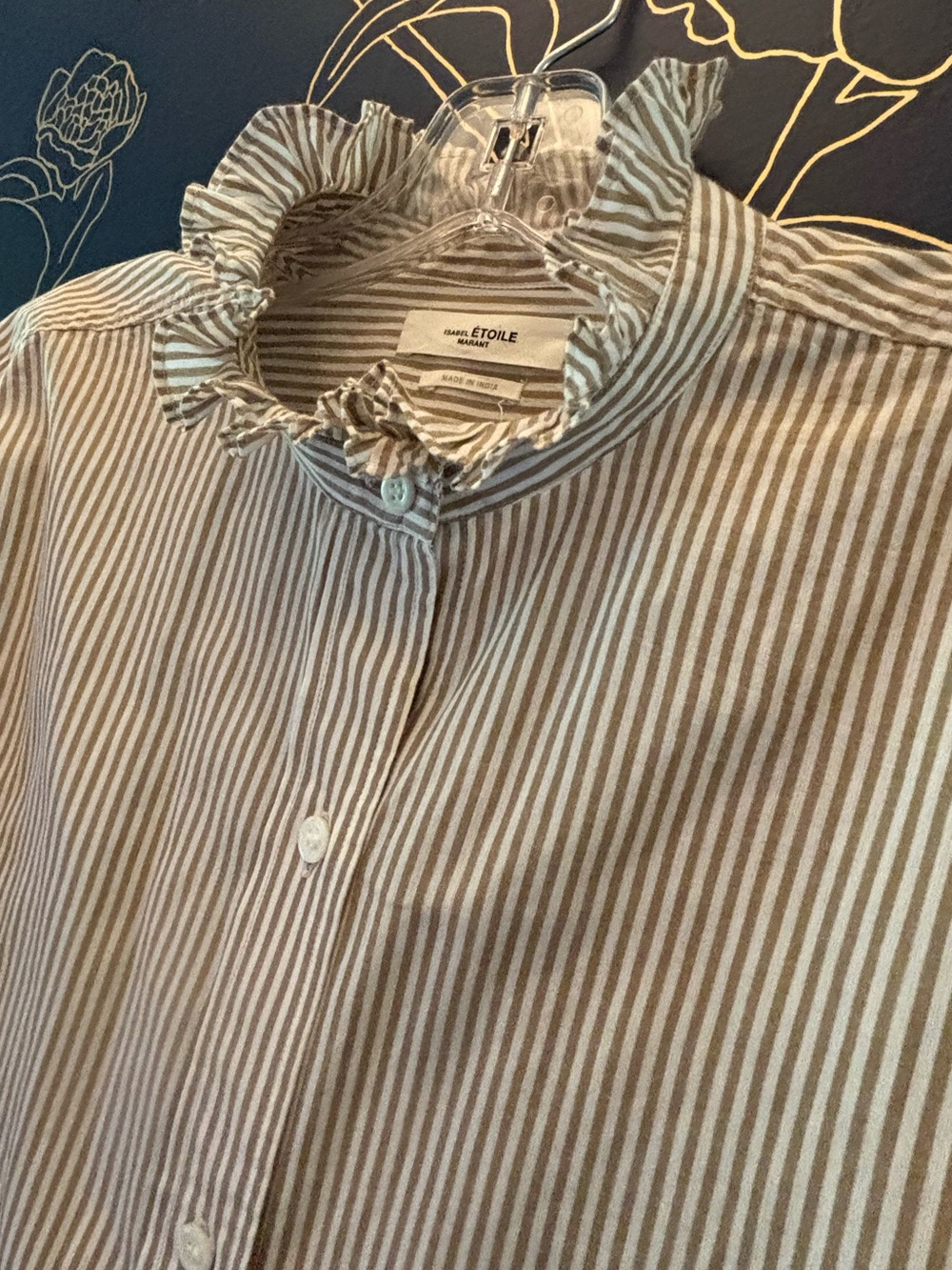 ISABEL ETOILE MARANT striped button front BLOUSE top HIGH COLLAR 38